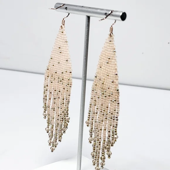 Pink Champagne Chandelier Beaded Earrings - Picture 3 of 7